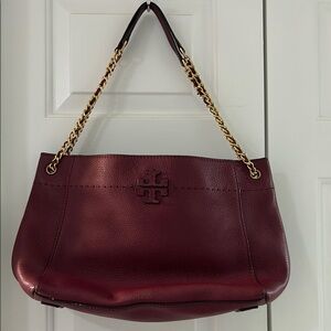 Tory Burch Burgundy Leather Shoulder Bag